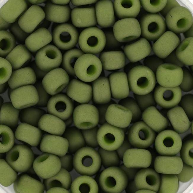 10g Miyuki seed beads 6/0, opaque matte olive, color 2318, japanese beads, large dark green rocailles, size 4mm, pony beads