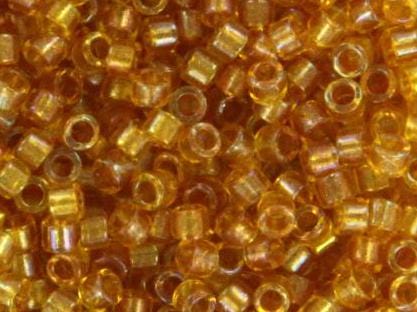 Miyuki Delica beads fancy lined marigold, 5g 11/0 DB2372, cylindrical beads, transparent orange Miyuki, color DB 2372, light brown