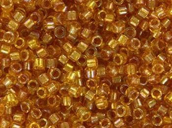 Miyuki Delica beads fancy lined marigold, 5g 11/0 DB2372, cylindrical beads, transparent orange Miyuki, color DB 2372, light brown