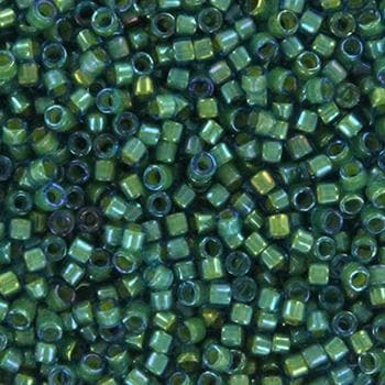 Miyuki Delica beads fancy lined spruce, 5g 11/0 DB2381, cylindrical beads, transparent green Miyuki, color DB 2381, dark green