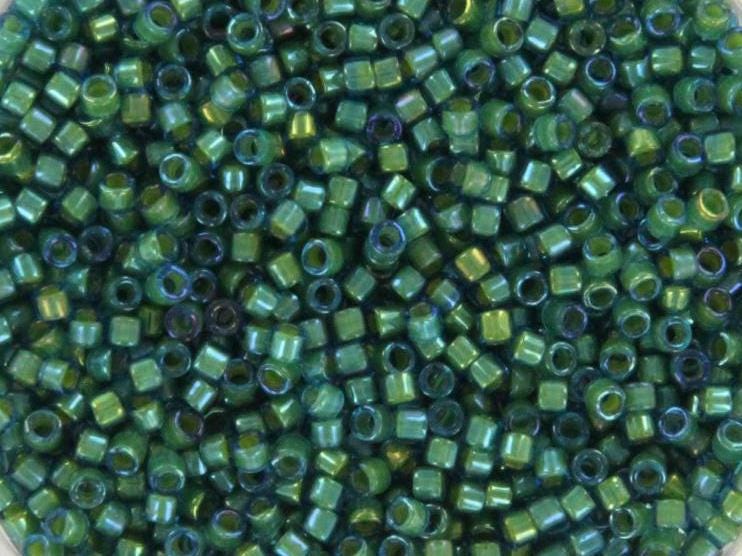 Miyuki Delica beads fancy lined spruce, 5g 11/0 DB2381, cylindrical beads, transparent green Miyuki, color DB 2381, dark green