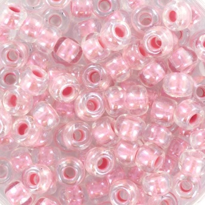 10g Miyuki seed beads 6/0, pearlized effect pink 4607, japanese beads, inside color pink, size 4mm, pony beads, pink lined