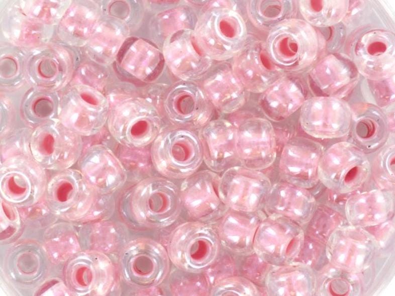 10g Miyuki seed beads 6/0, pearlized effect pink 4607, japanese beads, inside color pink, size 4mm, pony beads, pink lined