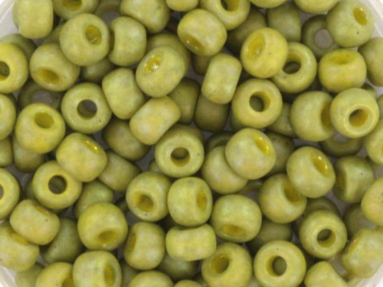 10g Miyuki seed beads 6/0, opaque glazed frosted rainbow olive 4697 japanese beads, matte green, size 4mm, pony beads, olive green beads