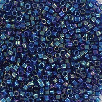 Miyuki Delica beads emerald lined cobalt ab, 5g 11/0 color DB 1763, cylindrical beads, dark blue Miyuki, transparent blue DB1763