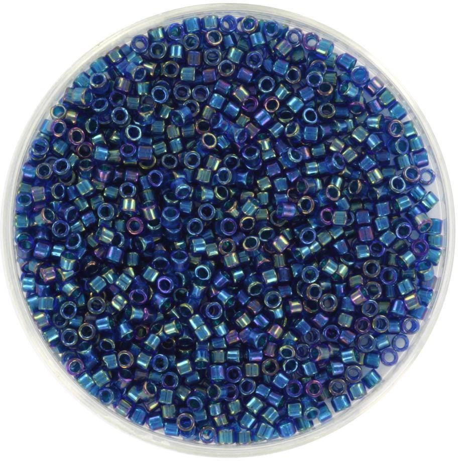 Miyuki Delica beads emerald lined cobalt ab, 5g 11/0 color DB 1763, cylindrical beads, dark blue Miyuki, transparent blue DB1763