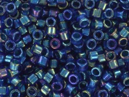 Miyuki Delica beads emerald lined cobalt ab, 5g 11/0 color DB 1763, cylindrical beads, dark blue Miyuki, transparent blue DB1763