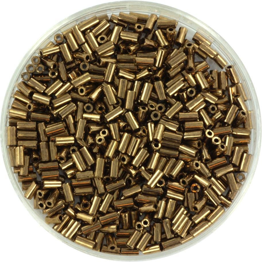 Miyuki bugles 3mm, metallic dark bronze, color 457, beads from japan, tube shaped beads, long beads, japanese beads, short bugles