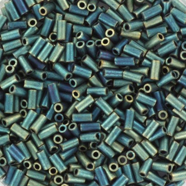 Miyuki bugles 3mm, metallic matte iris patina, color 2008, tube shaped beads, long beads, japanese beads, short bugles, metallic green