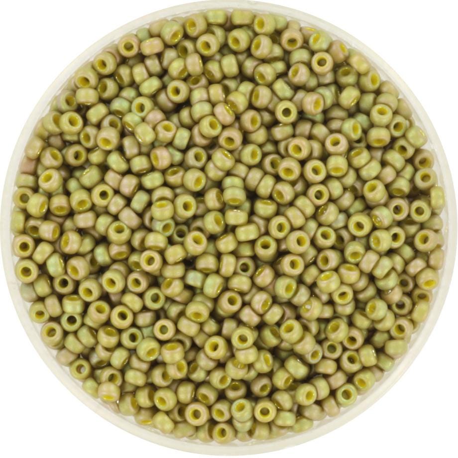 Miyuki seed beads 11/0, opaque matte luster light olive 2033 10g, japanese beads, light green beads, size 11/0 2mm, green round rocailles