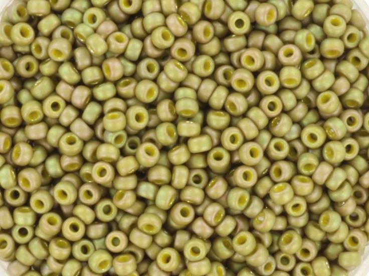 Miyuki seed beads 11/0, opaque matte luster light olive 2033 10g, japanese beads, light green beads, size 11/0 2mm, green round rocailles