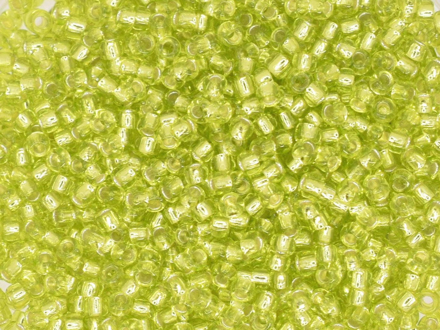 5g Toho seed beads 15/0, Silverlined lime green, TR-15-24, japanese beads, transparent green, tiny beads, Toho round, light green clear