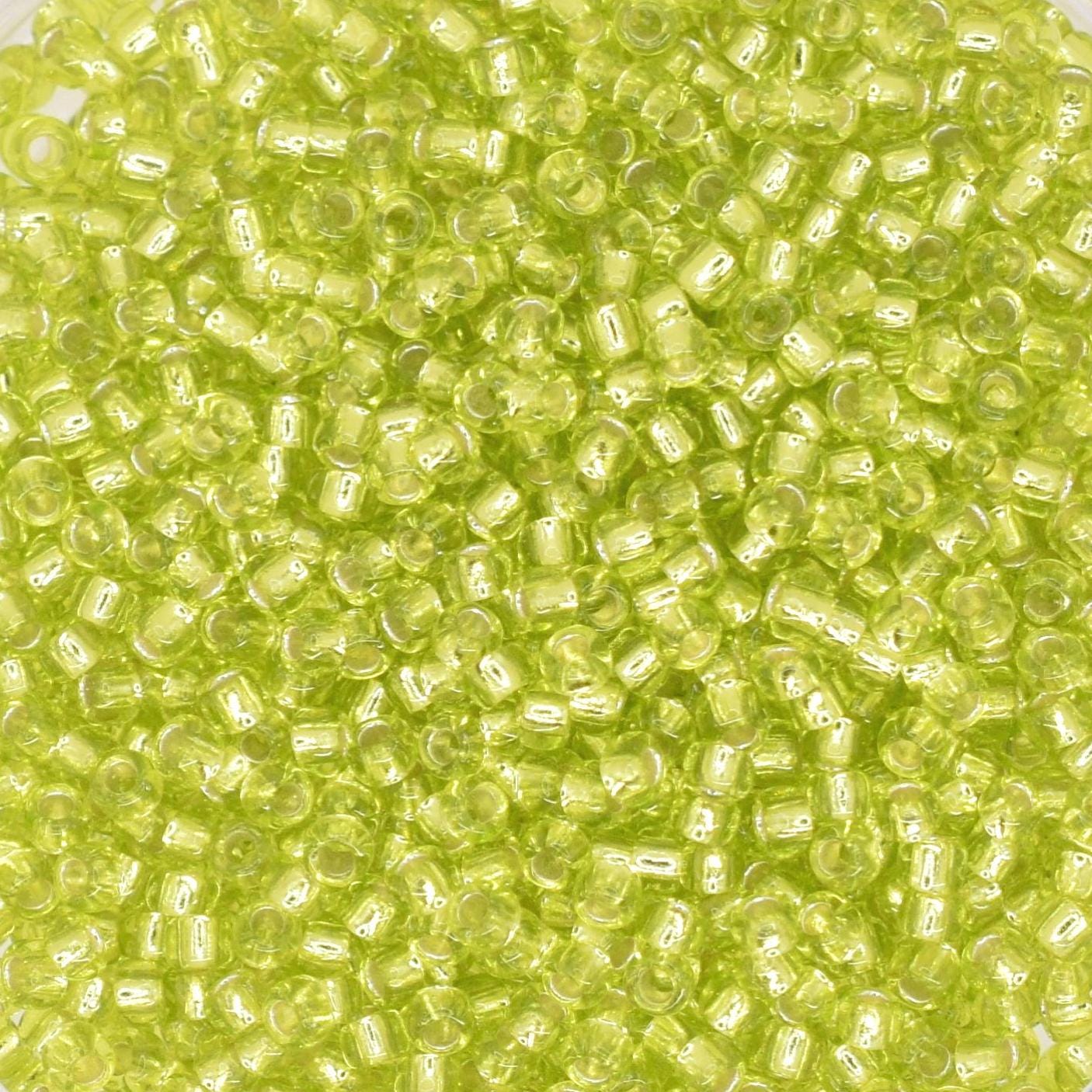 5g Toho seed beads 15/0, Silverlined lime green, TR-15-24, japanese beads, transparent green, tiny beads, Toho round, light green clear