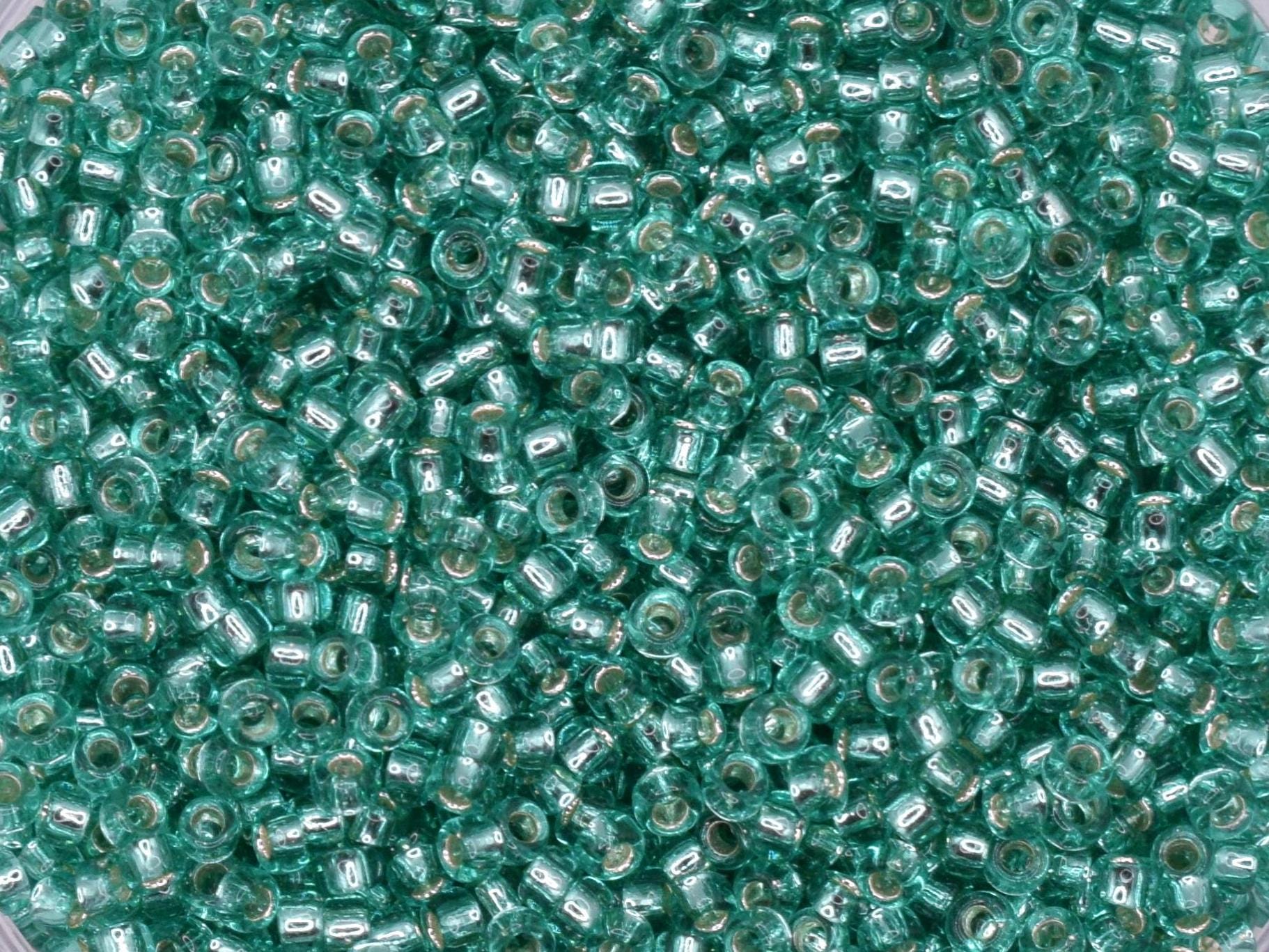 5g Toho seed beads 15/0, Silverlined dark periodot, TR-15-24B, japanese beads, transparent green, tiny beads, Toho round, dark green clear