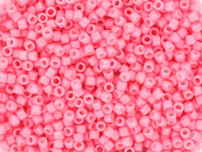 Miyuki Delica beads duracoat opaque dyed carnation, color DB 2117, cylindrical beads, DB 2117 pink