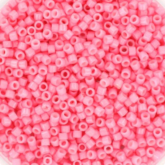 Miyuki Delica beads duracoat opaque dyed carnation, color DB 2117, cylindrical beads, DB 2117 pink