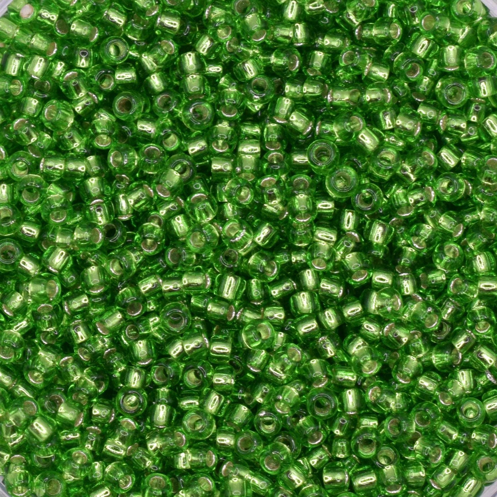 5g Toho seed beads 15/0, Silverlined periodot, TR-15-27, japanese beads, transparent green, tiny beads, Toho round, green rocailles