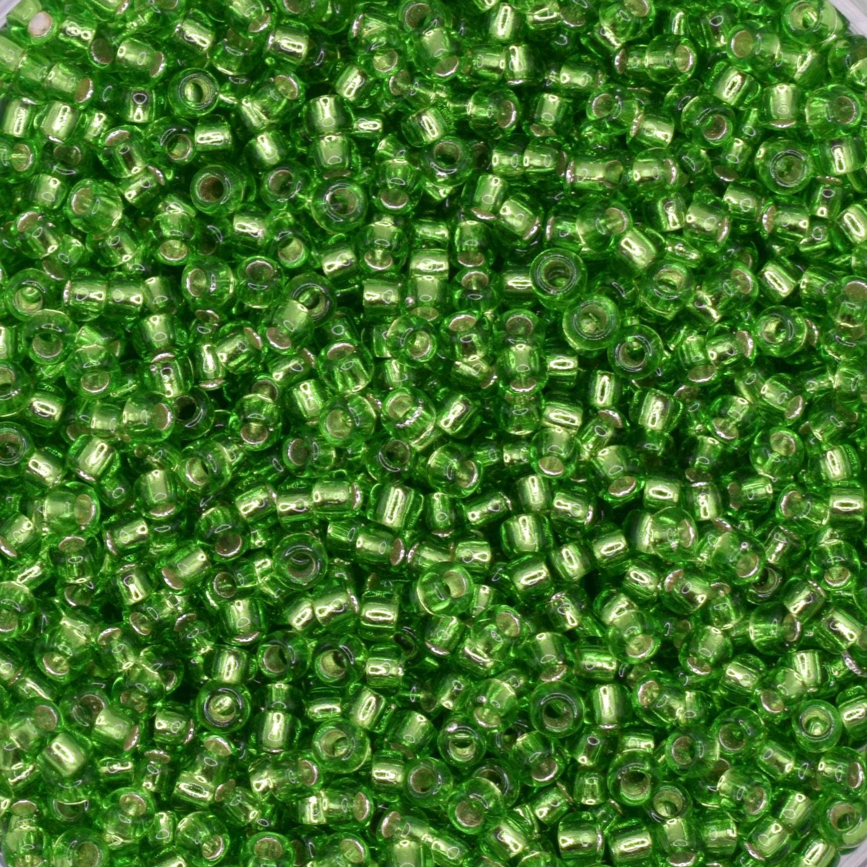 5g Toho seed beads 15/0, Silverlined periodot, TR-15-27, japanese beads, transparent green, tiny beads, Toho round, green rocailles