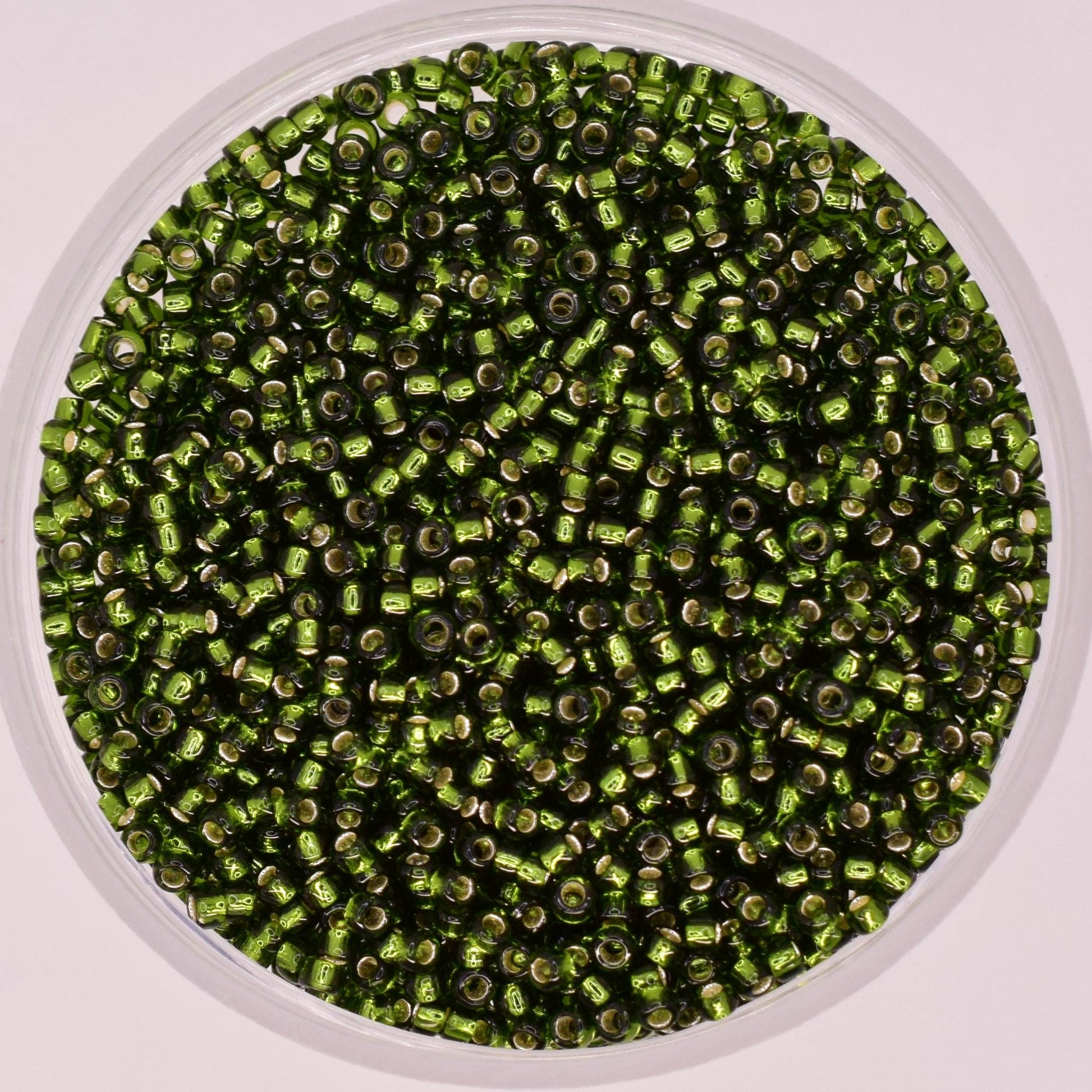 5g Toho seed beads 15/0, Silverlined olivine, TR-15-37, japanese beads, transparent green, tiny beads, Toho round, green rocailles