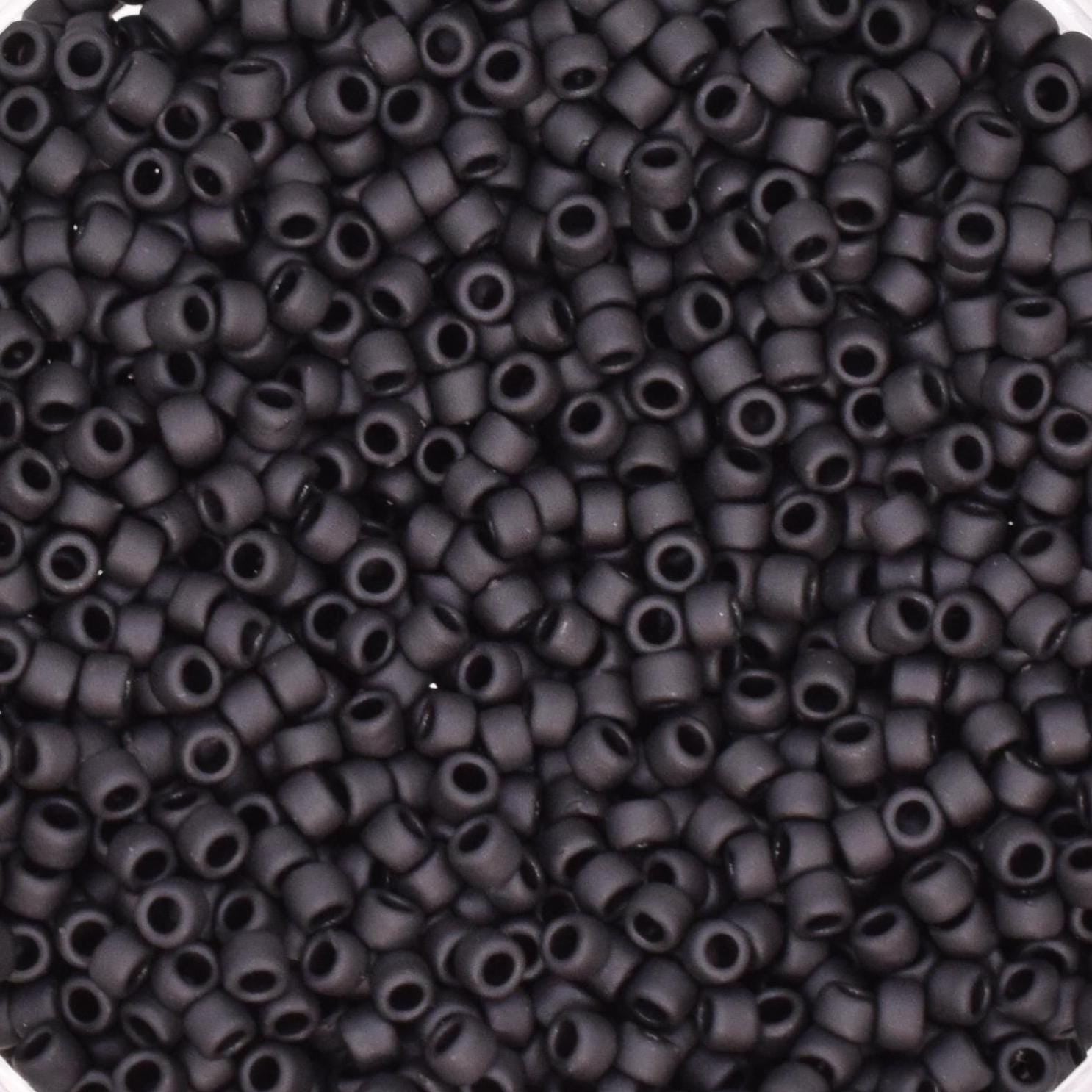 5g Toho seed beads 15/0, Opaque frosted jet, TR-15-49F, japanese beads, tiny beads, Toho round black, matte black