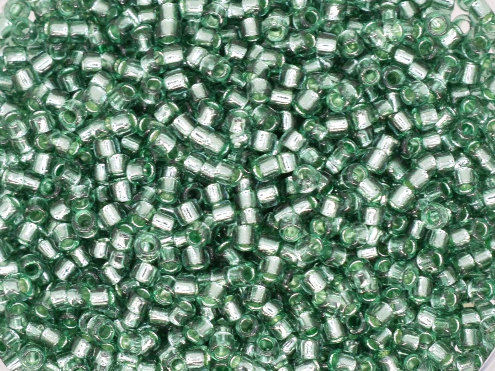 5g Toho seed beads 15/0, Silverlined prairie green, TR-15-2202, japanese beads, transparent green, tiny beads, light green