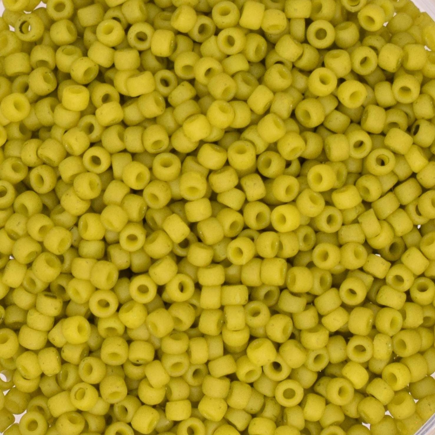 5g Toho seed beads 15/0, Semi glazed lemongrass, TR-15-2600F, japanese beads, matte lime green, tiny beads, matte yellow frosted