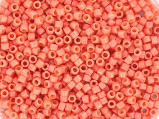 Miyuki Delica beads duracoat opaque dyed light watermelon, 5g 11/0 DB 2114, cylindrical beads, 1.6mm beads, salmon pink beads