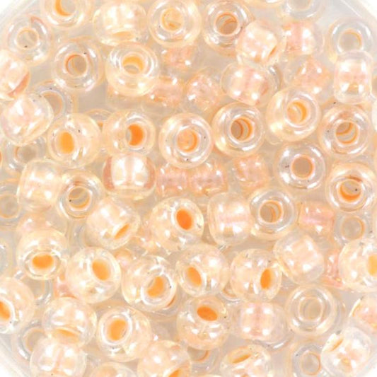 10g Miyuki seed beads 6/0, pearlized effect salmon 4604, japanese beads, inside color pink, size 4mm, pony beads, orange lined