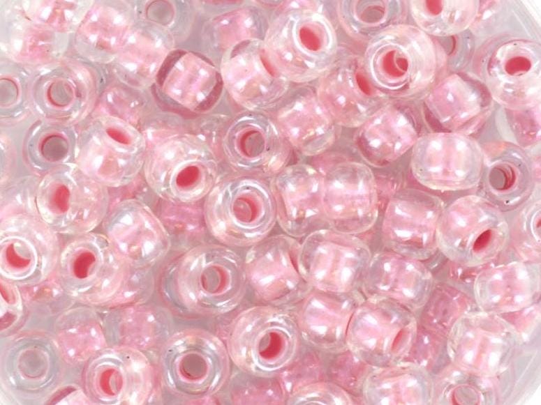 10g Miyuki seed beads 6/0, pearlized effect pink 4607, japanese beads, inside color pink, size 4mm, pony beads, pink lined