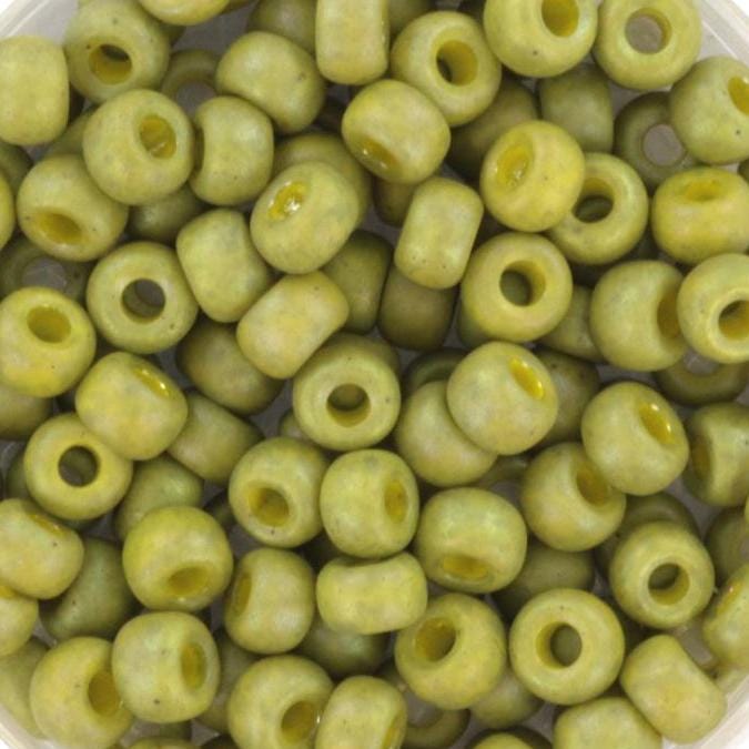 10g Miyuki seed beads 6/0, opaque glazed frosted rainbow olive 4697 japanese beads, matte green, size 4mm, pony beads, olive green beads