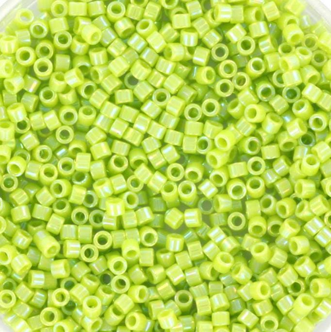 Miyuki Delica beads opaque ab chartreuse, 5g 11/0 color DB169, cylindrical beads, green Miyuki DB 169, light green