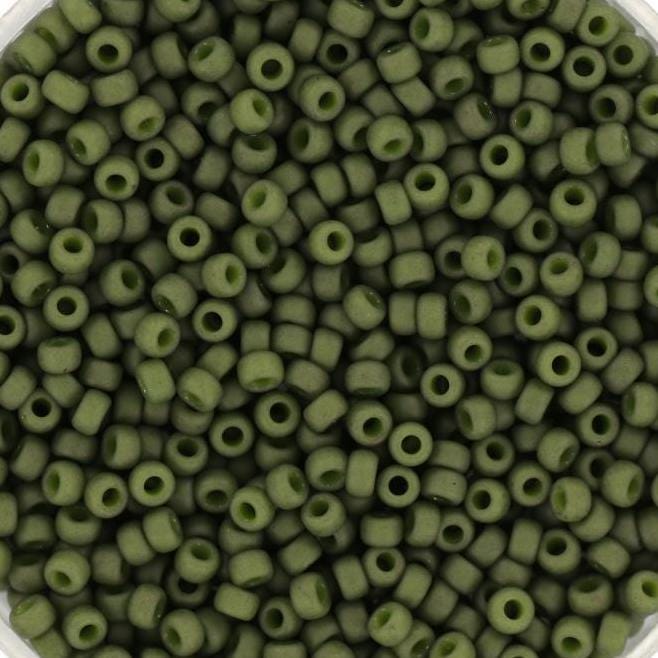 Miyuki seed beads 11/0, opaque matte olive 2318 10g, Miyuki dark green, japanese beads, 2mm small beads, matte dark green seed beads