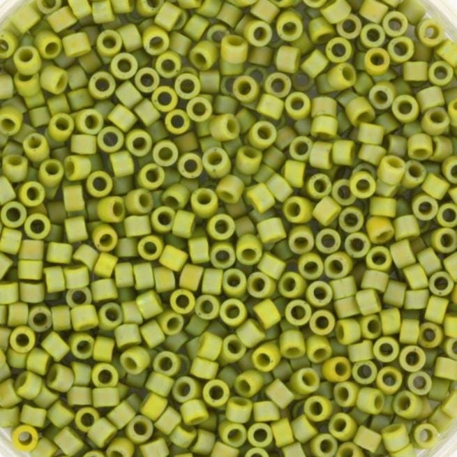 Miyuki Delica beads opaque glazed frosted rainbow olive, 5g 11/0 DB2309, cylindrical beads, matte luster green, olive green DB 2309