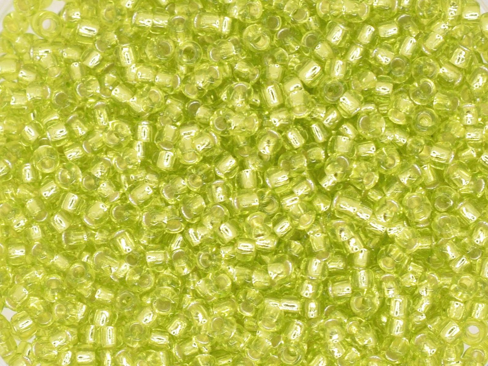 5g Toho seed beads 15/0, Silverlined lime green, TR-15-24, japanese beads, transparent green, tiny beads, Toho round, light green clear