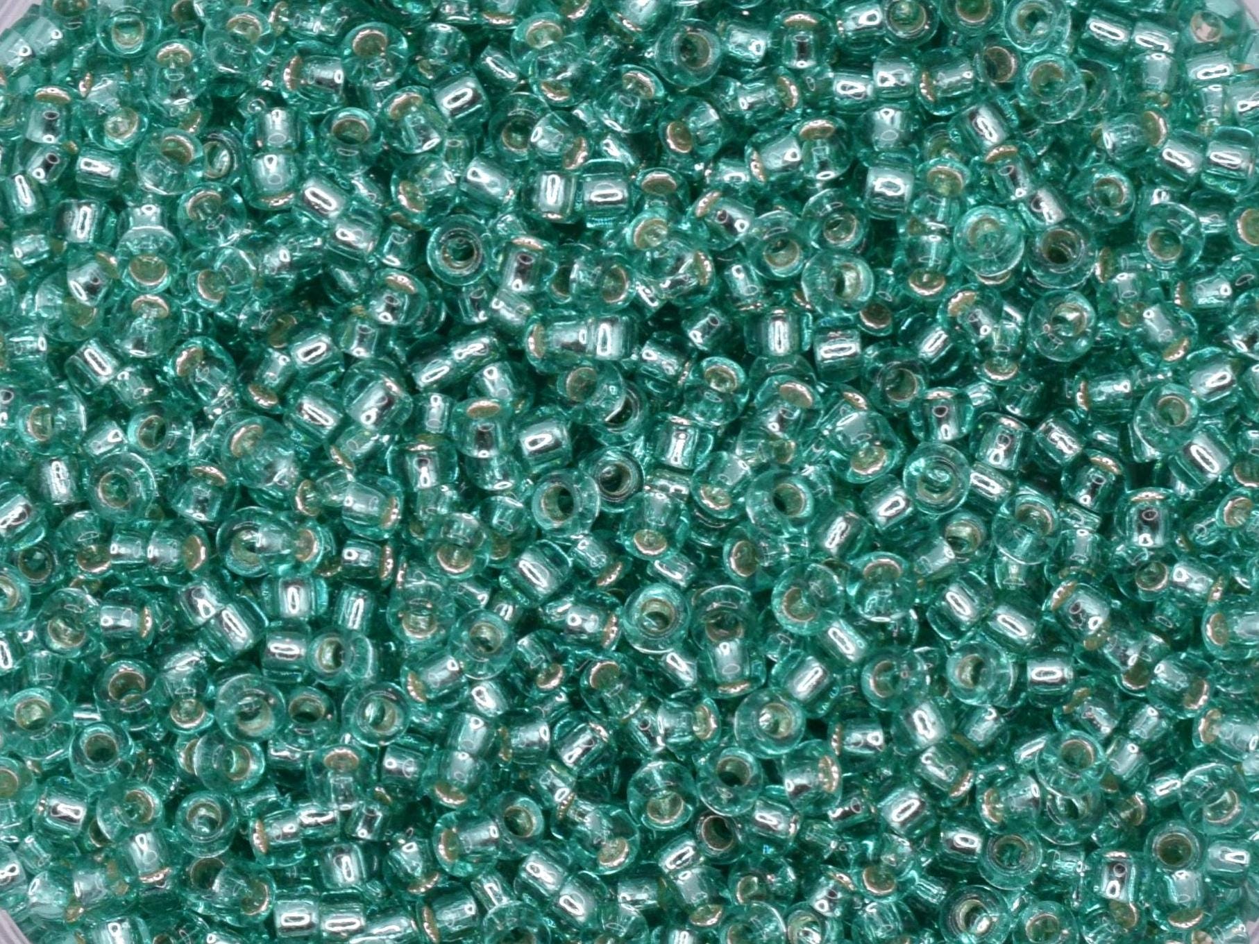 5g Toho seed beads 15/0, Silverlined dark periodot, TR-15-24B, japanese beads, transparent green, tiny beads, Toho round, dark green clear