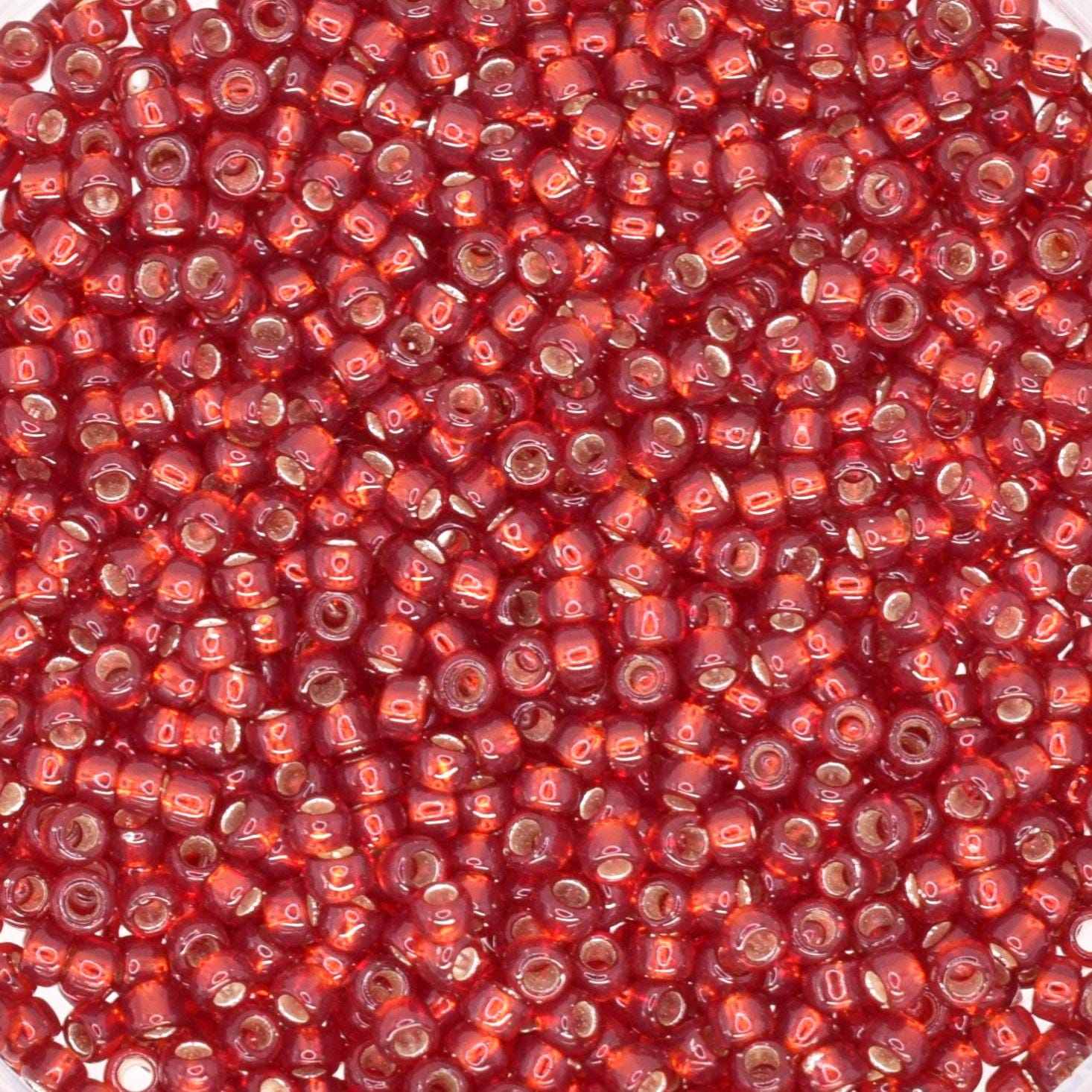 5g Toho seed beads 15/0, Silverlined garnet, TR-15-25D, japanese beads, transparent red, tiny beads, Toho round, dark red rocailles