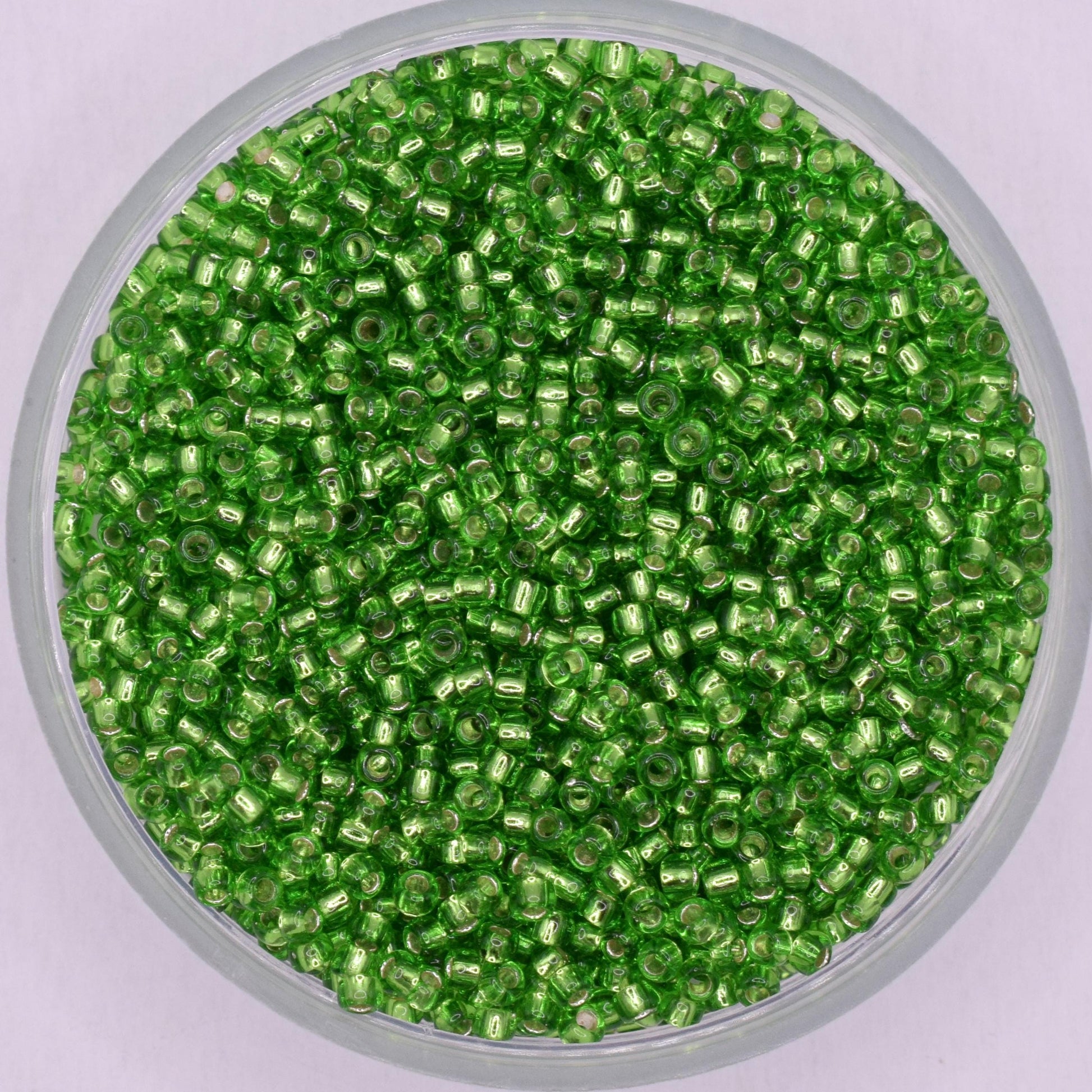 5g Toho seed beads 15/0, Silverlined periodot, TR-15-27, japanese beads, transparent green, tiny beads, Toho round, green rocailles