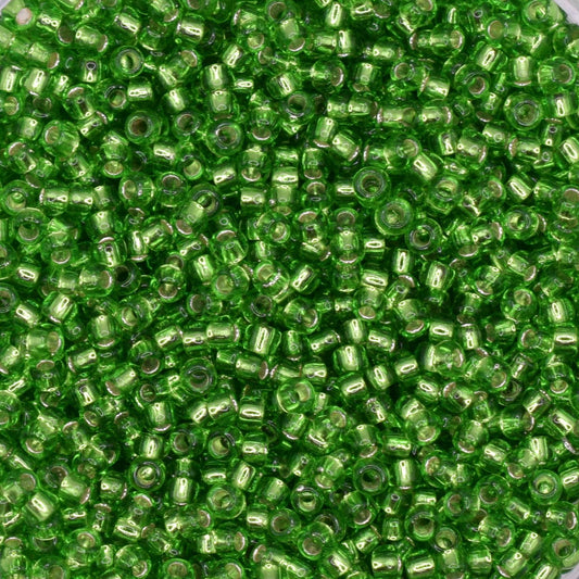 5g Toho seed beads 15/0, Silverlined periodot, TR-15-27, japanese beads, transparent green, tiny beads, Toho round, green rocailles