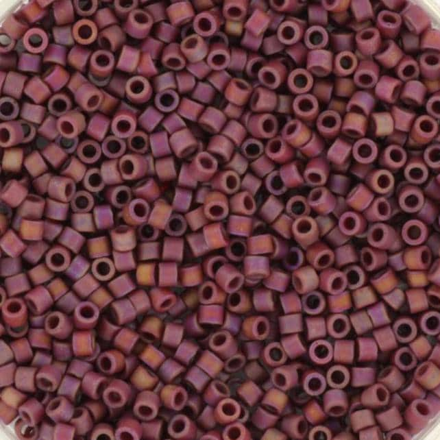 Miyuki Delica beads opaque glazed frosted rainbow dark red, 5g 11/0 DB2308, cylindrical beads, Miyuki Delica luster purple, color DB 2308