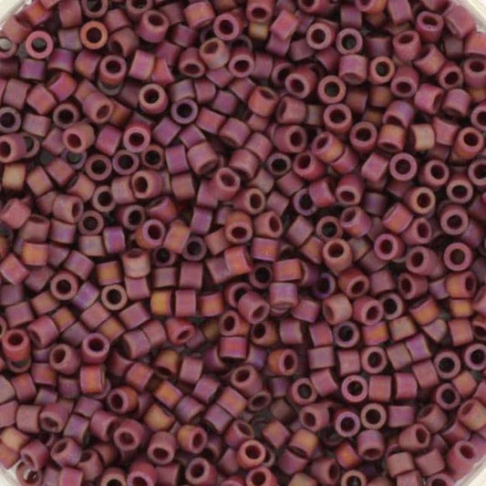 Miyuki Delica beads opaque glazed frosted rainbow dark red, 5g 11/0 DB2308, cylindrical beads, Miyuki Delica luster purple, color DB 2308