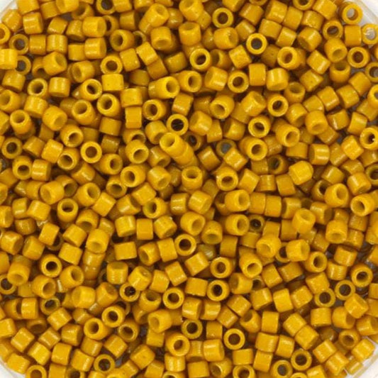 Miyuki Delica beads duracoat opaque dyed hawthorne, 5g 11/0 color DB 2106, cylindrical beads, Miyuki opaque mustard yellow DB2106