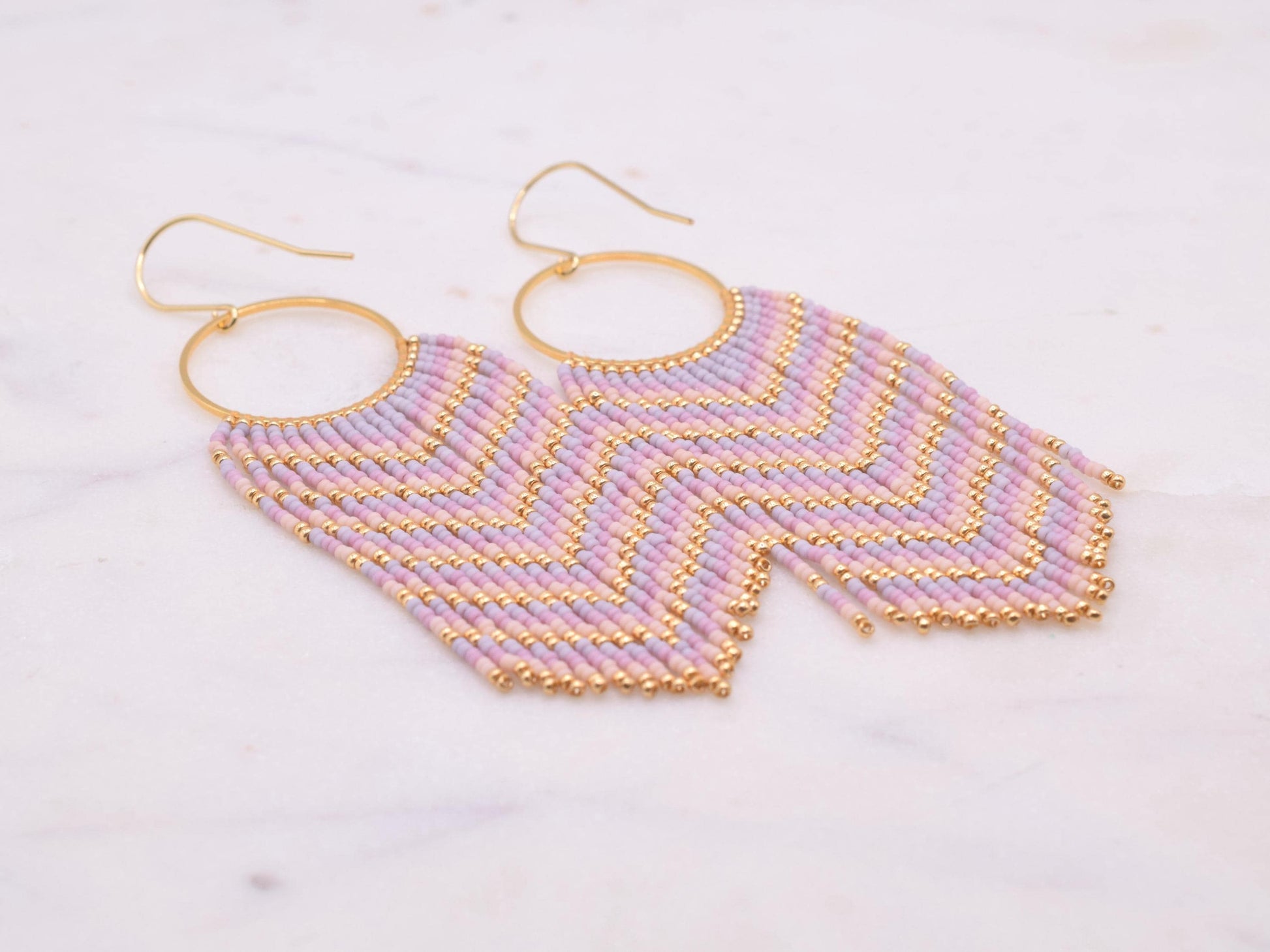 Pink ombre fringe earrings beaded, long earrings dangle, birthday gift for her jewelry, boho earrings pink and gold, chandelier earrings