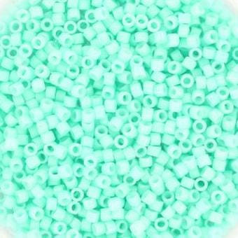 Miyuki Delica beads duracoat opaque dyed catalina, color DB 2122, cylindrical beads, DB 2122 light green