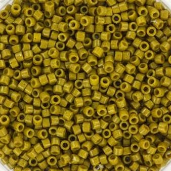 Miyuki Delica beads duracoat opaque dyed spanish olive, 5g 11/0 color DB 2141, cylindrical beads, Miyuki opaque green DB2141, Miyuki Delica