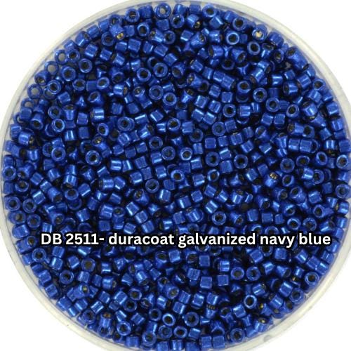 11/0 Miyuki Delica beads duracoat galvanized navy blue DB 2511, duracoat galvanized mermaid blue DB 2517, dark blue metallic, japanese beads