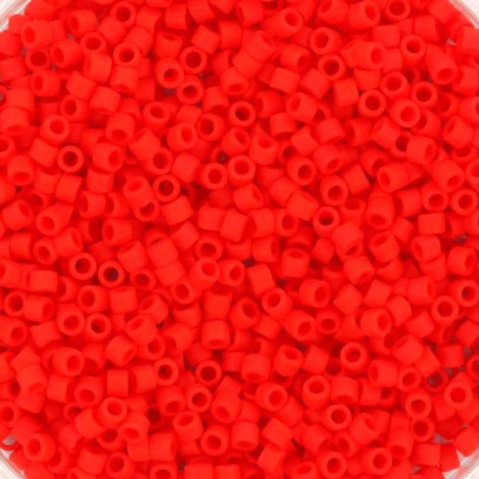 Miyuki Delica beads opaque matte vermillion red, 5g 11/0 color DB 757, cylindrical beads, Miyuki bright red beads, Miyuki seed beads red