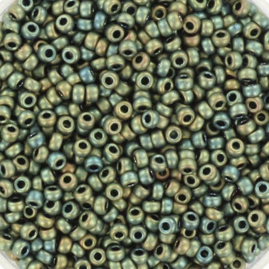 Miyuki seed beads 11/0, metallic matte iris patina 2008, japanese beads, green beads, size 2mm, Miyuki matte AB green