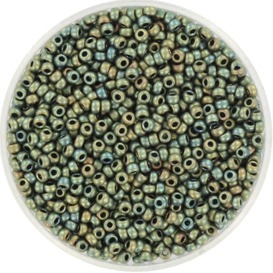 Miyuki seed beads 11/0, metallic matte iris patina 2008, japanese beads, green beads, size 2mm, Miyuki matte AB green