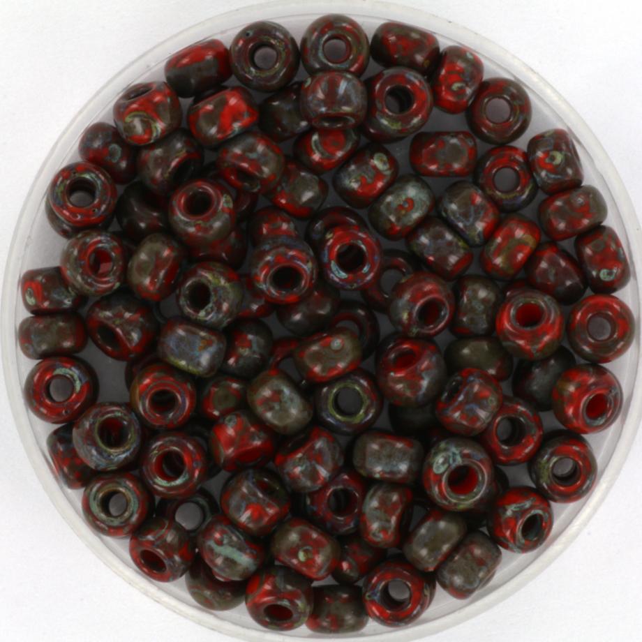 10g Miyuki seed beads 6/0, opaque opaque picasso red, color 4513, japanese beads, large marbled red beads, size 4mm, pony beads