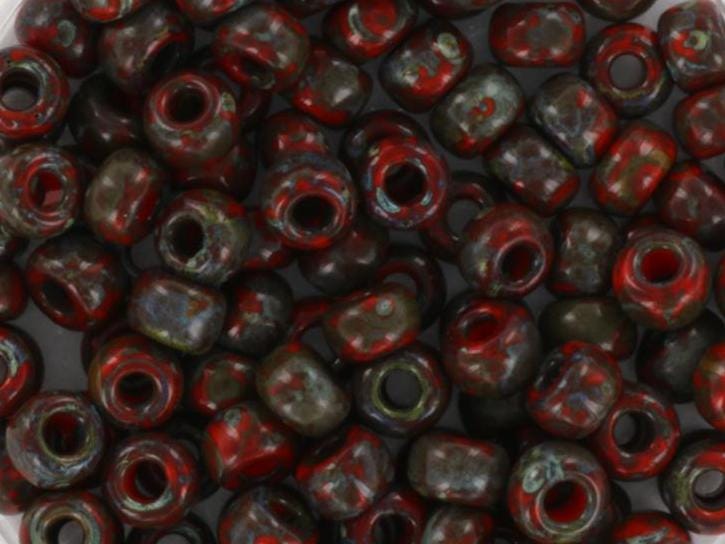 10g Miyuki seed beads 6/0, opaque opaque picasso red, color 4513, japanese beads, large marbled red beads, size 4mm, pony beads